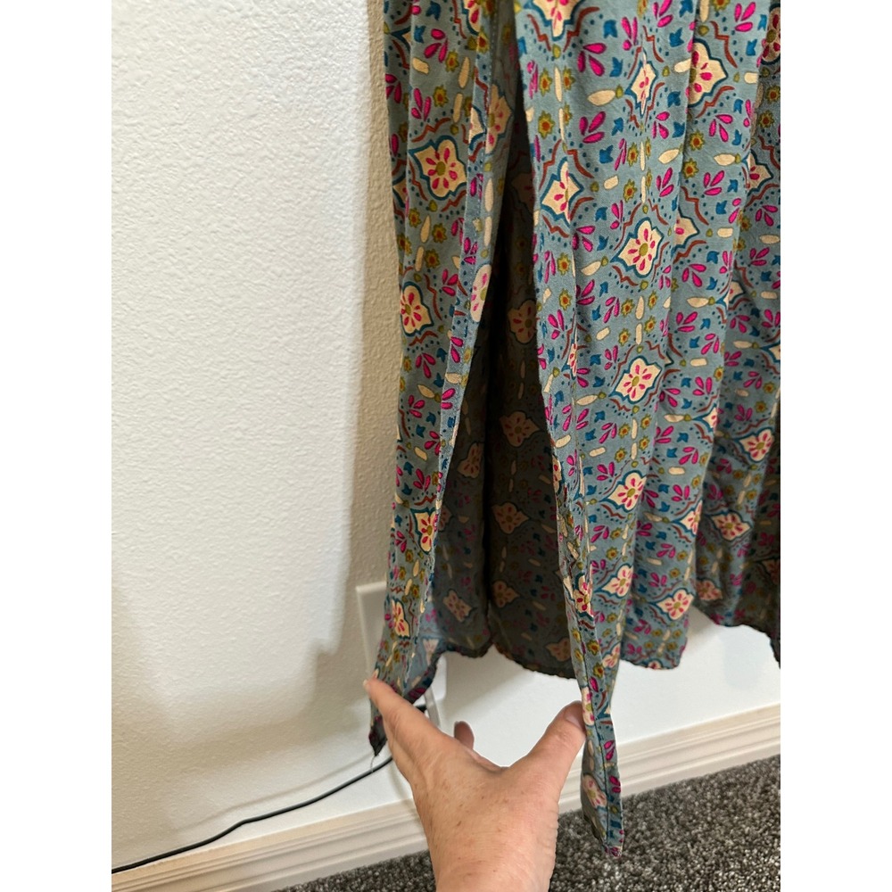 Natural Life Maxi Sun Dress Size L/XL Gray Blue Pink Boho Tile Print Square Neck - Picture 7 of 9